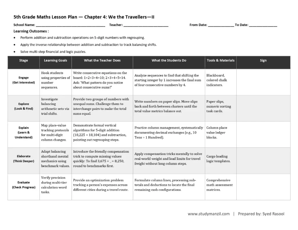 5th STD Bilingual Math's - Lesson Plans