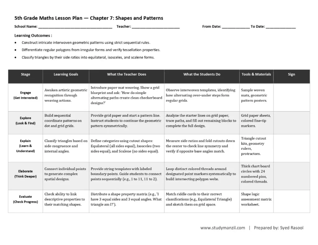 5th STD Bilingual Math's - Lesson Plans